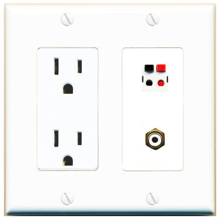 RiteAV 1 Port Speaker Plug Jack Wall Plate with RCA for Subwoofer - Outlet [White]