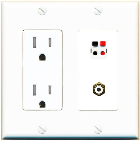 RiteAV 1 Port Speaker Plug Jack Wall Plate with RCA for Subwoofer - Tamper-Res [White]