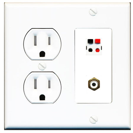 RiteAV 1 Port Speaker Plug Jack Wall Plate with RCA for Subwoofer - Tamper Proof [White]