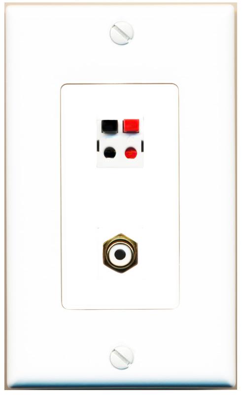 RiteAV 1 Port Speaker Plug Jack Wall Plate with RCA for Subwoofer - 1 Gang [White]