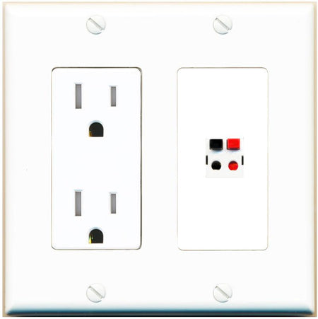 RiteAV 1 Port Speaker Wire Plug Jack Wall Plate - Tamper-Res [White]