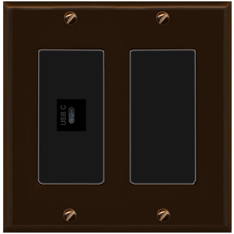 RiteAV USBC Wall Plate - 2 Gang [Brown/Black]