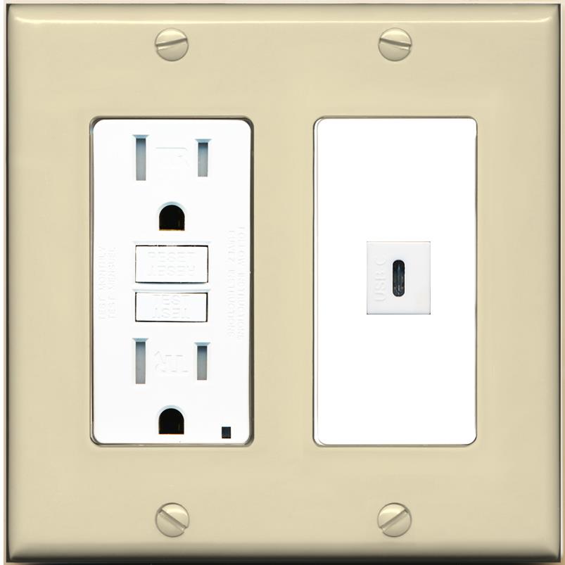 RiteAV USBC Wall Plate - GFCI [Ivory/White]