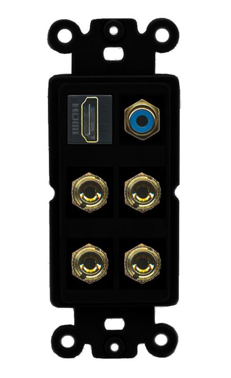 RiteAV 2 Speaker 4 Banana Binding Post Wall Plate with 1 HDMI AND RCA Jack - Rocker [Black/Black]
