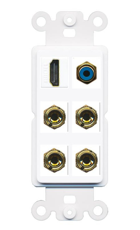 RiteAV 2 Speaker 4 Banana Binding Post Wall Plate with 1 HDMI AND RCA Jack - Rocker [White]