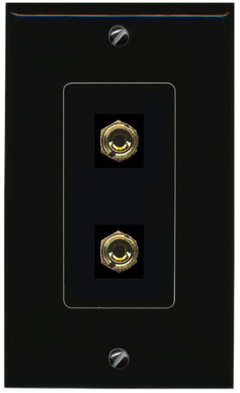 RiteAV 2 Port Banana Keystone Jack Plug (1 Speaker) Binding Post Coupler Wall Plate - 1 Gang [Black/Black]