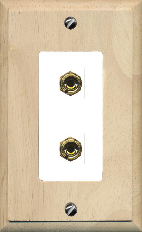 RiteAV 2 Port Banana Keystone Jack Plug (1 Speaker) Binding Post Coupler Wall Plate - 1 Gang [Wood/White]