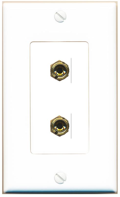 RiteAV 2 Port Banana Keystone Jack Plug (1 Speaker) Binding Post Coupler Wall Plate - 1 Gang [White]