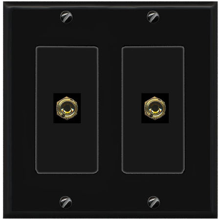 RiteAV 2 Banana 1 Speaker Surround Female Coupler Binding Post Wall Plate - 2 Gang [Black/Black]