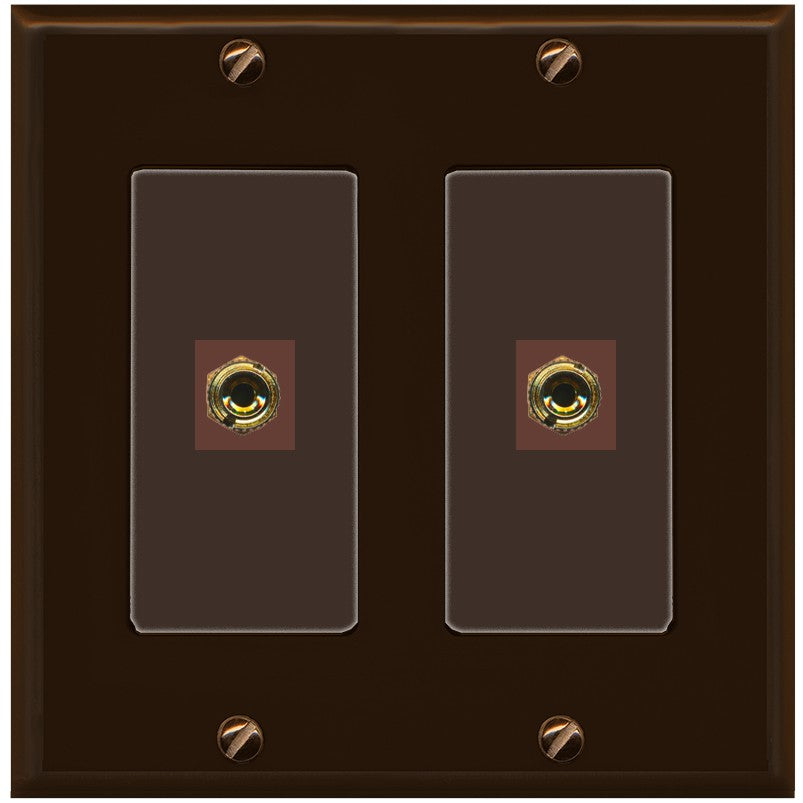 RiteAV 2 Banana 1 Speaker Surround Female Coupler Binding Post Wall Plate - 2 Gang [Brown/Brown]