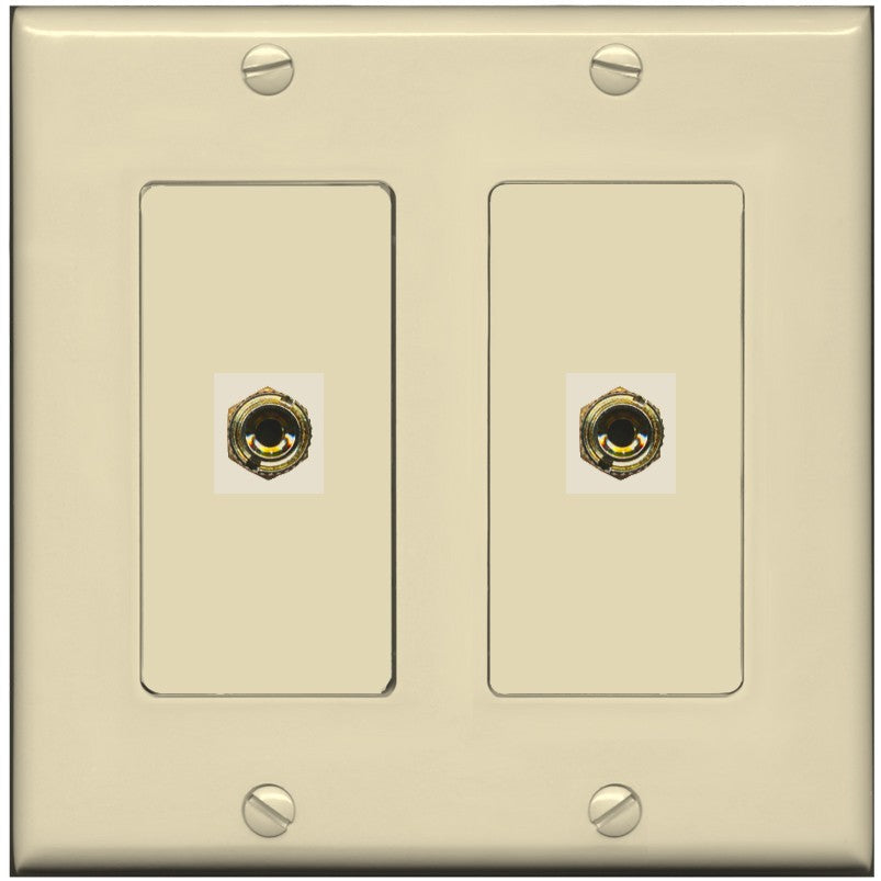 RiteAV 2 Banana 1 Speaker Surround Female Coupler Binding Post Wall Plate - 2 Gang [Ivory/Ivory]