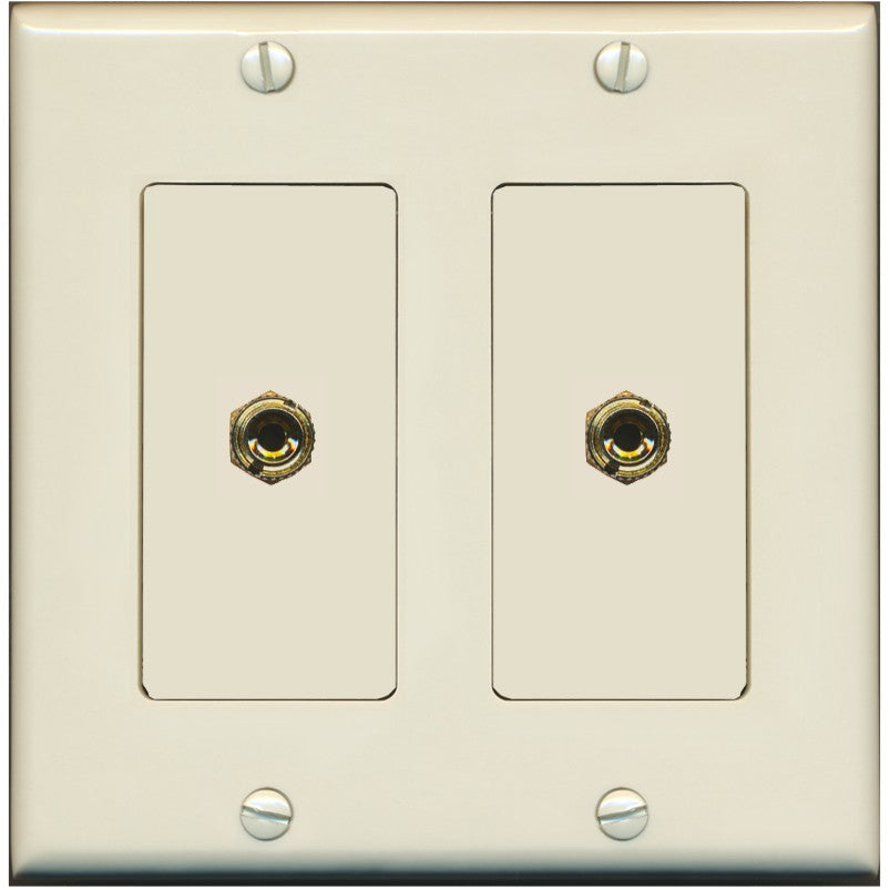 RiteAV 2 Banana 1 Speaker Surround Female Coupler Binding Post Wall Plate - 2 Gang [Light-Almond]