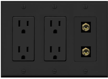 RiteAV 2 Banana 1 Speaker Surround Female Coupler Binding Post Wall Plate - 2 Outlet [Black/Black]