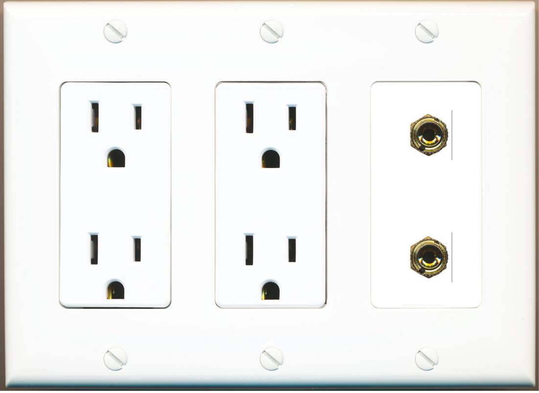 RiteAV 2 Banana 1 Speaker Surround Female Coupler Binding Post Wall Plate - 2 Outlet [White]