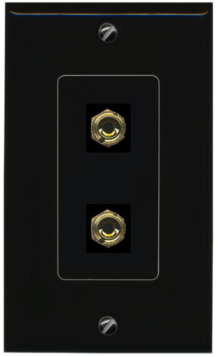 RiteAV 2 Banana 1 Speaker Surround Female Coupler Binding Post Wall Plate - 1 Gang [Black/Black]