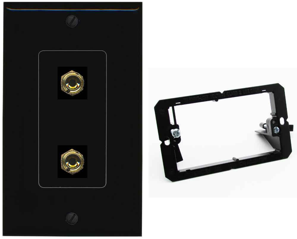 RiteAV 2 Banana 1 Speaker Surround Female Coupler Binding Post Wall Plate - Bracket [Black/Black]