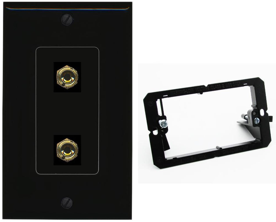 RiteAV 2 Banana 1 Speaker Surround Female Coupler Binding Post Wall Plate - Bracket [Black/Black]