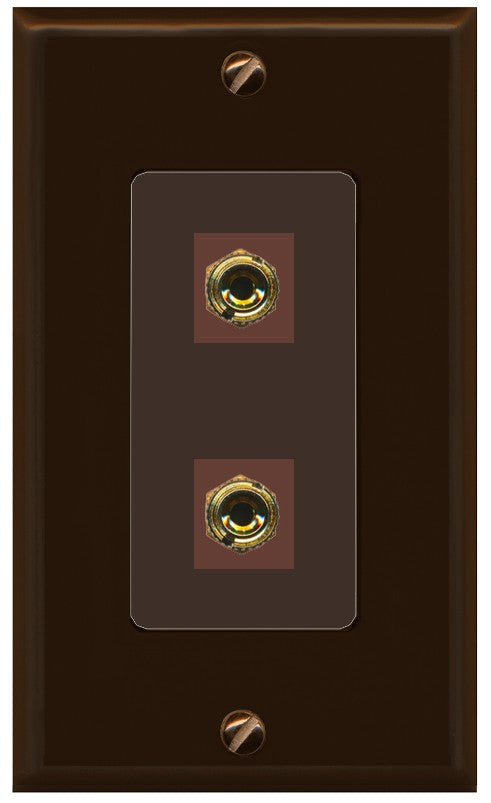 RiteAV 2 Banana 1 Speaker Surround Female Coupler Binding Post Wall Plate - 1 Gang Decorative [Brown/Brown]
