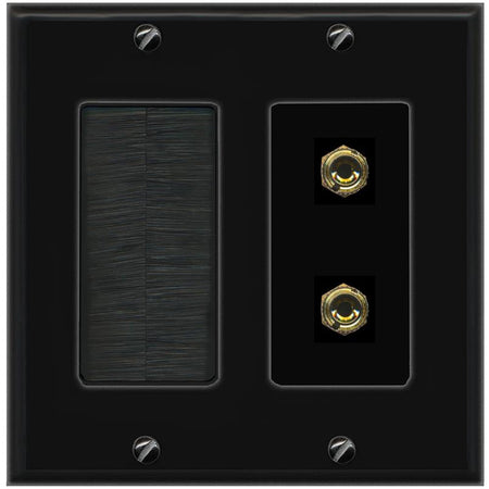 RiteAV 2 Banana 1 Speaker Surround Female Coupler Binding Post Wall Plate - Brush [Black/Black]