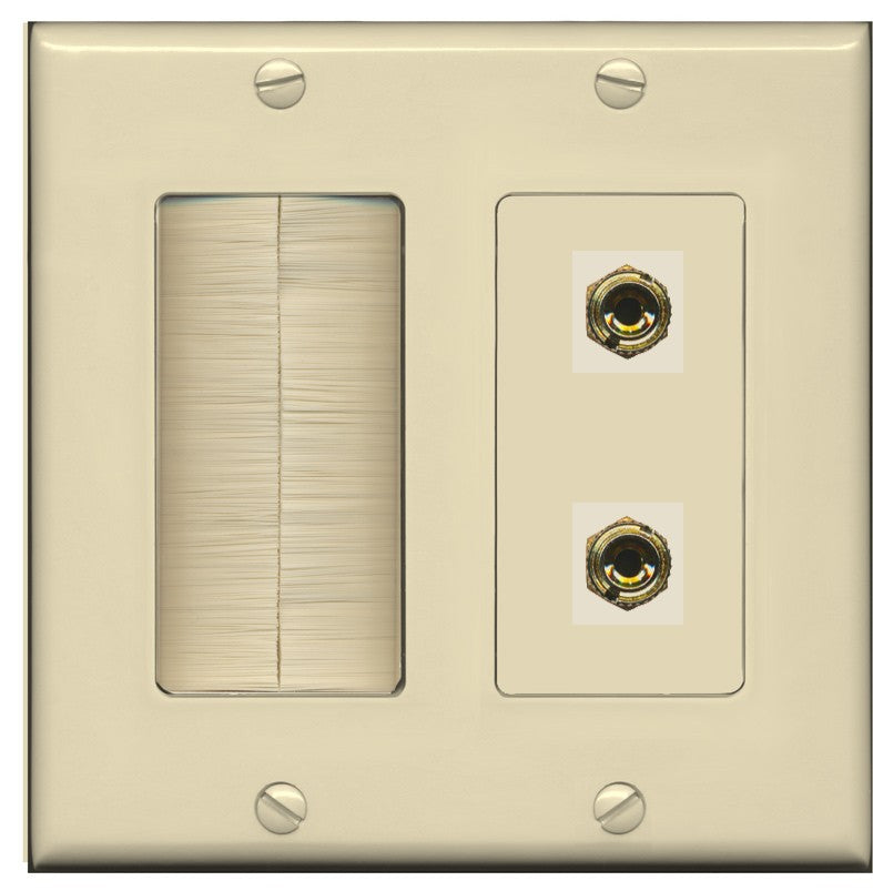 RiteAV 2 Banana 1 Speaker Surround Female Coupler Binding Post Wall Plate - Brush [Ivory/Ivory]
