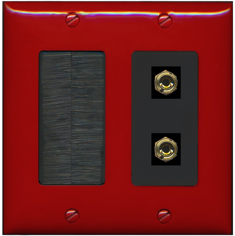 RiteAV 2 Banana 1 Speaker Surround Female Coupler Binding Post Wall Plate - Brush [Red/Black]