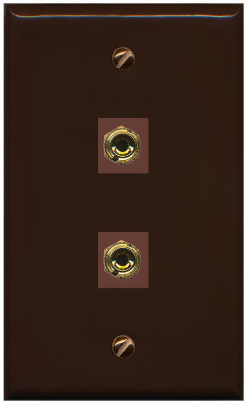 RiteAV 2 Banana 1 Speaker Surround Female Coupler Binding Post Wall Plate - Flat Style [Brown/Brown]