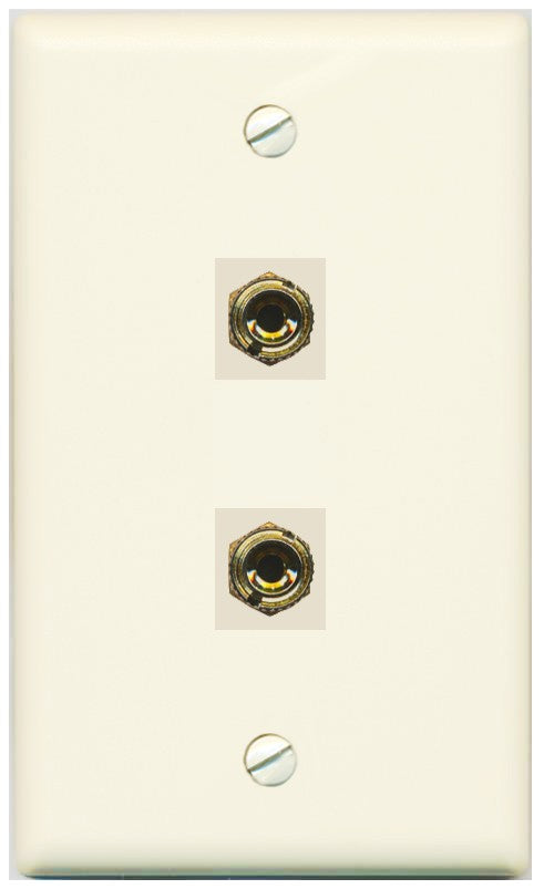 RiteAV 2 Banana 1 Speaker Surround Female Coupler Binding Post Wall Plate - Flat Style [Light-Almond]