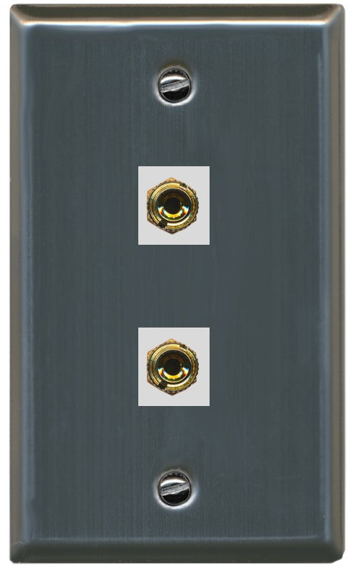 RiteAV 2 Banana 1 Speaker Surround Female Coupler Binding Post Wall Plate - Flat Style [Stainless Steel]