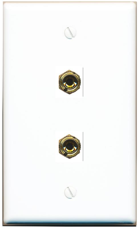RiteAV 2 Banana 1 Speaker Surround Female Coupler Binding Post Wall Plate - Flat [White]