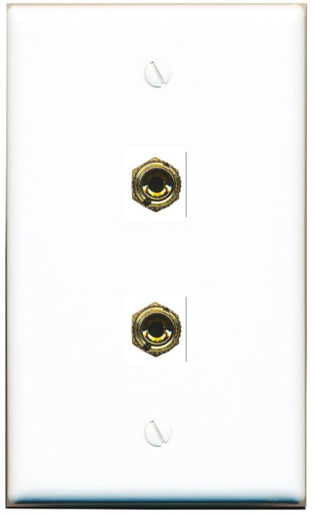 RiteAV 2 Banana 1 Speaker Surround Female Coupler Binding Post Wall Plate - Flat [White]