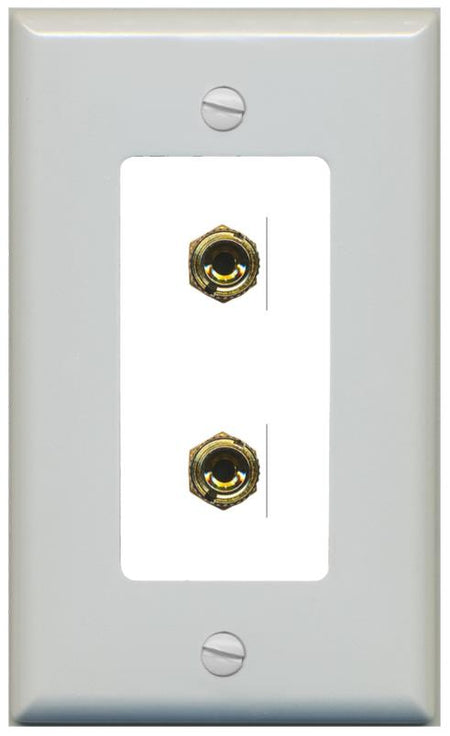 RiteAV 2 Banana 1 Speaker Surround Female Coupler Binding Post Wall Plate - 1 Gang [Gray/White]
