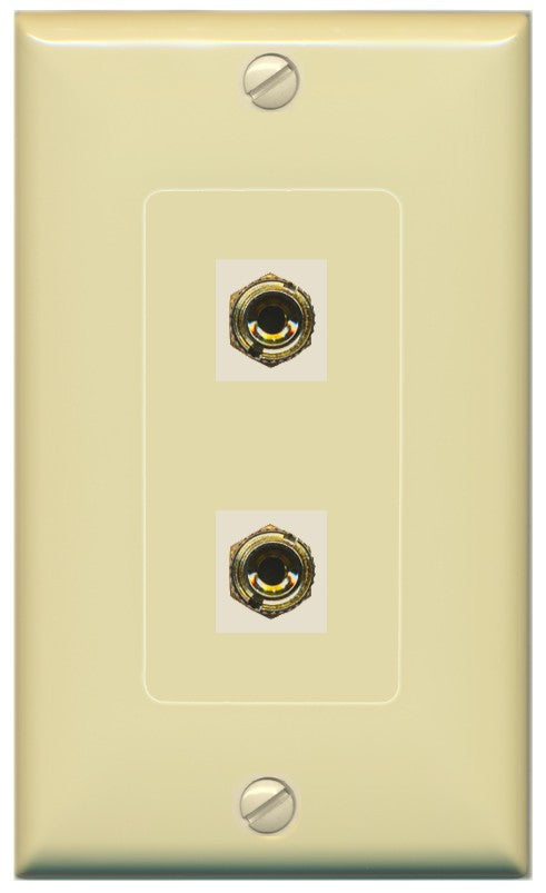 RiteAV 2 Banana 1 Speaker Surround Female Coupler Binding Post Wall Plate - 1 Gang Decorative [Ivory/Ivory]