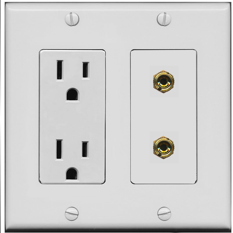 RiteAV 2 Banana 1 Speaker Surround Female Coupler Binding Post Wall Plate - Outlet [Gray/Gray]