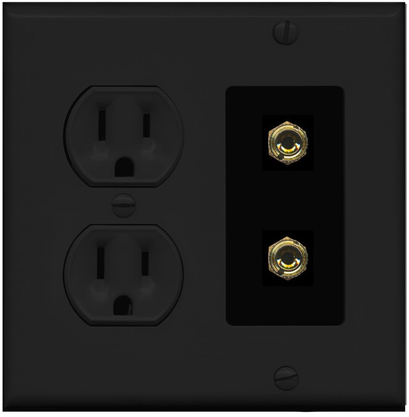 RiteAV 2 Banana 1 Speaker Surround Female Coupler Binding Post Wall Plate - Round Outlet [Black/Black]