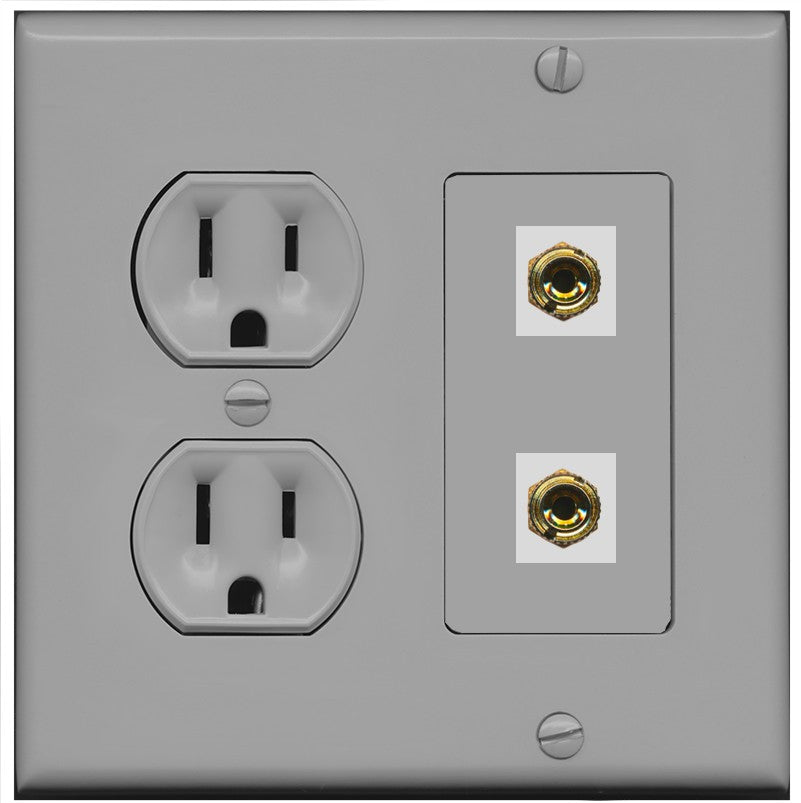 RiteAV 2 Banana 1 Speaker Surround Female Coupler Binding Post Wall Plate - Round Outlet [Gray/Gray]