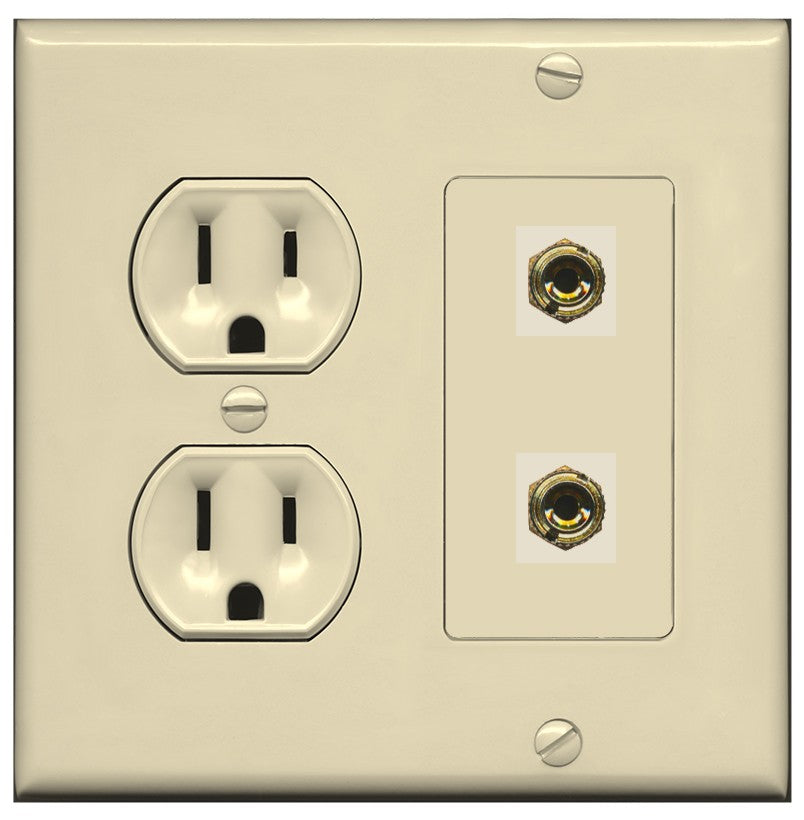 RiteAV 2 Banana 1 Speaker Surround Female Coupler Binding Post Wall Plate - Round Outlet [Ivory/Ivory]