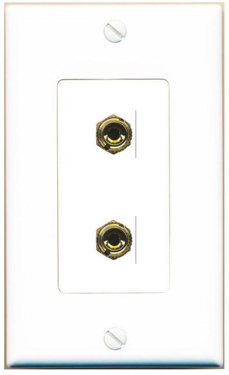 RiteAV 2 Banana 1 Speaker Surround Female Coupler Binding Post Wall Plate - 1 Gang [White]