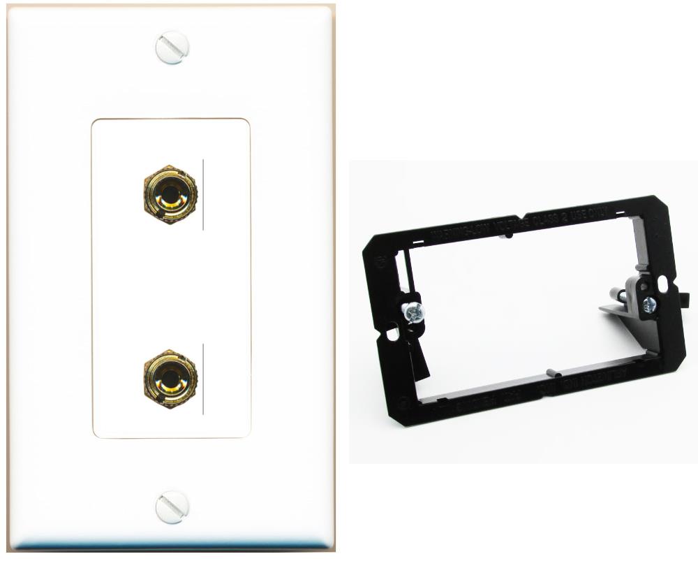 RiteAV 2 Banana 1 Speaker Surround Female Coupler Binding Post Wall Plate - Bracket [White]