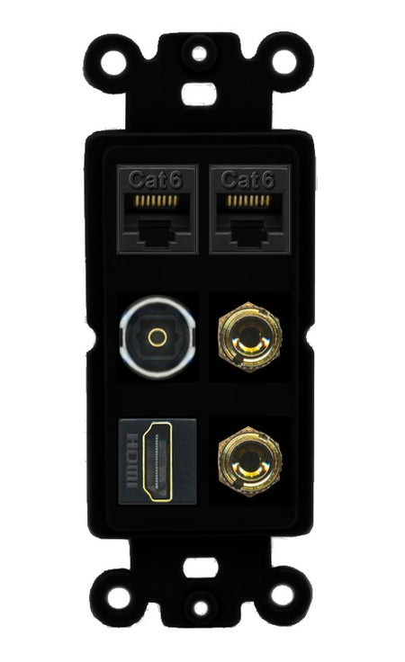 RiteAV 1 Speaker 2 Banana Binding Post Wall Plate 2 Cat6 1 x Toslink Optical and HDMI - Rocker [Black/Black]