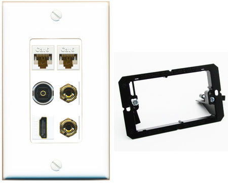 RiteAV 1 Speaker 2 Banana Binding Post Wall Plate 2 Cat6 1 x Toslink Optical and HDMI - Bracket [White]