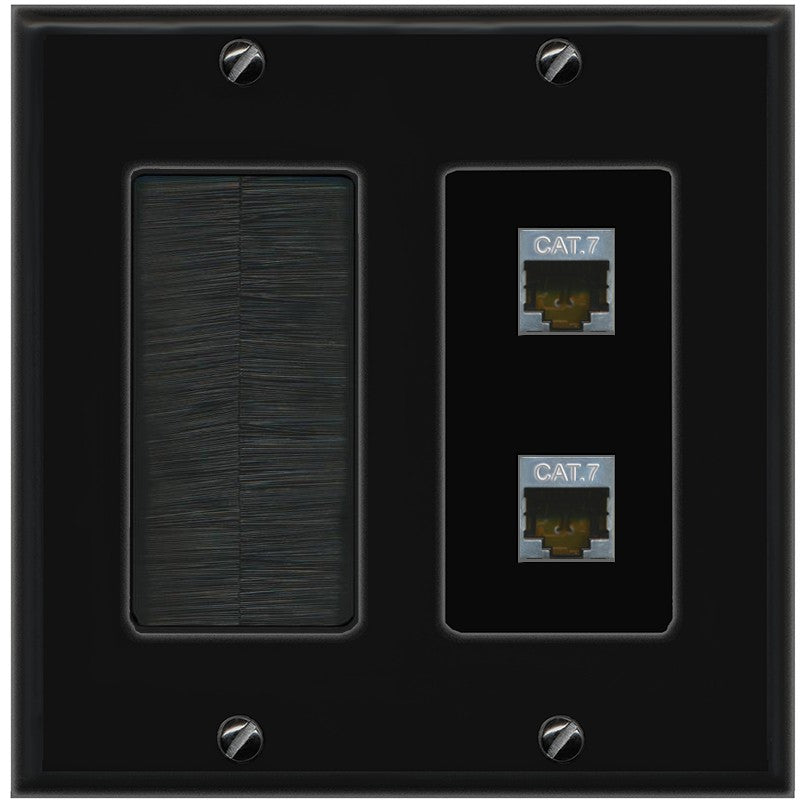 RiteAV 2 Port Cat7 Shielded Ethernet Wall Plate - Brush [Black/Black]
