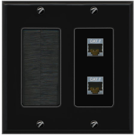 RiteAV 2 Port Cat7 Shielded Ethernet Wall Plate - Brush [Black/Black]