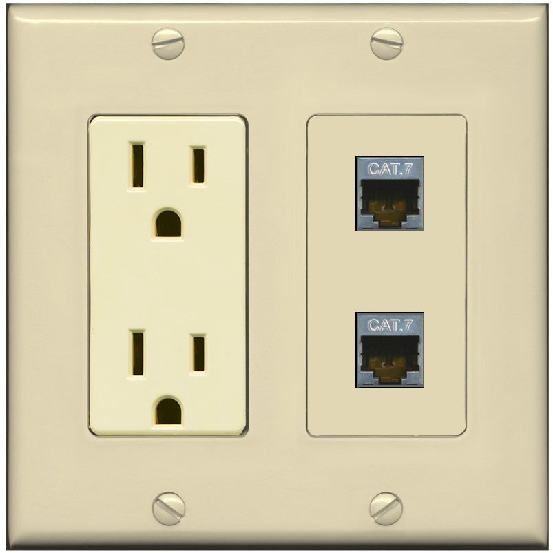 RiteAV 2 Port Cat7 Shielded Ethernet Wall Plate - Outlet [Ivory/Ivory]