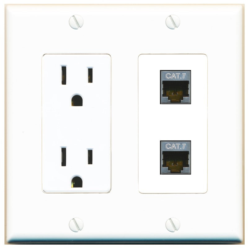 RiteAV 2 Port Cat7 Shielded Ethernet Wall Plate - Outlet [White]