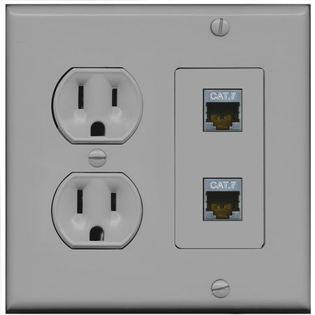 RiteAV 2 Port Cat7 Shielded Ethernet Wall Plate - Round Outlet [Gray/Gray]