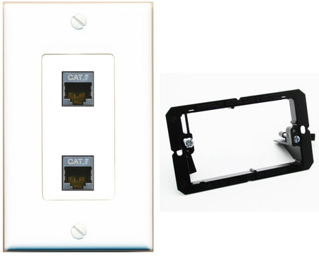 RiteAV 2 Port Cat7 Shielded Ethernet Wall Plate - Bracket [White]