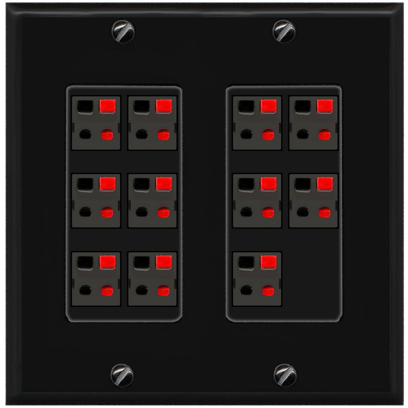 RiteAV 11.0 Surround Sound Speaker Wire Wall Plate Female Connectors - 2 Gang [Black/Black]