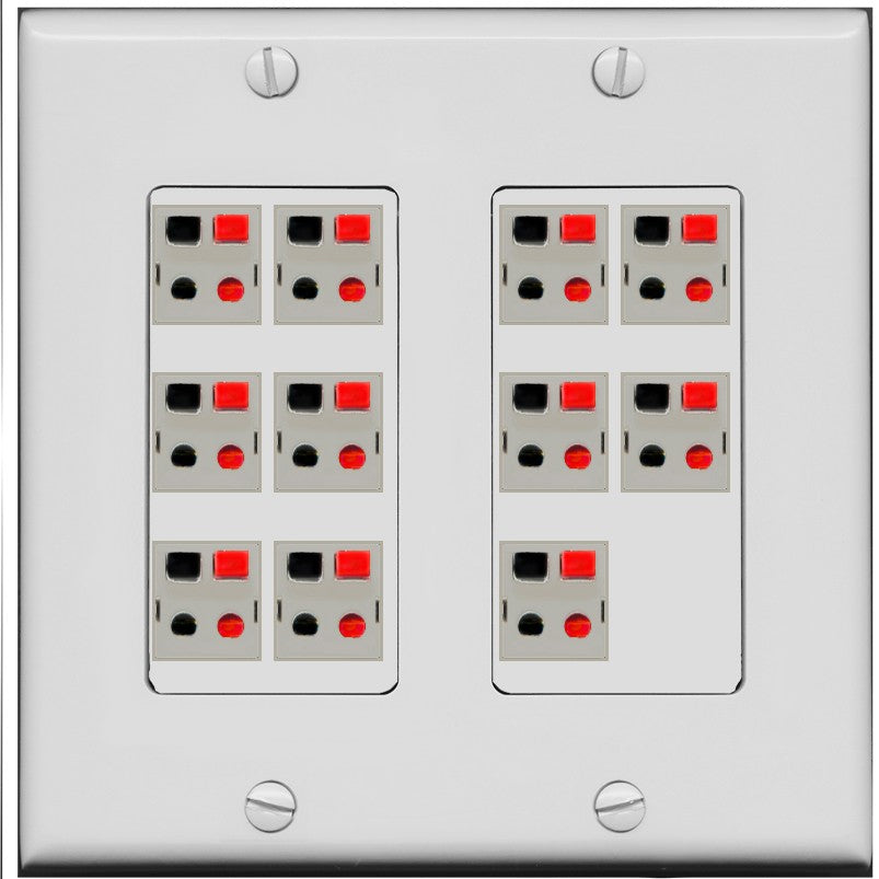 RiteAV 11.0 Surround Sound Speaker Wire Wall Plate Female Connectors - 2 Gang [Gray/Gray]