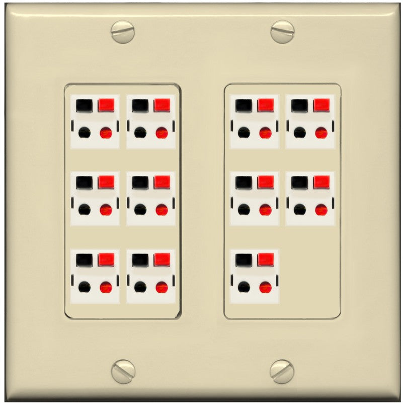 RiteAV 11.0 Surround Sound Speaker Wire Wall Plate Female Connectors - 2 Gang [Ivory/Ivory]