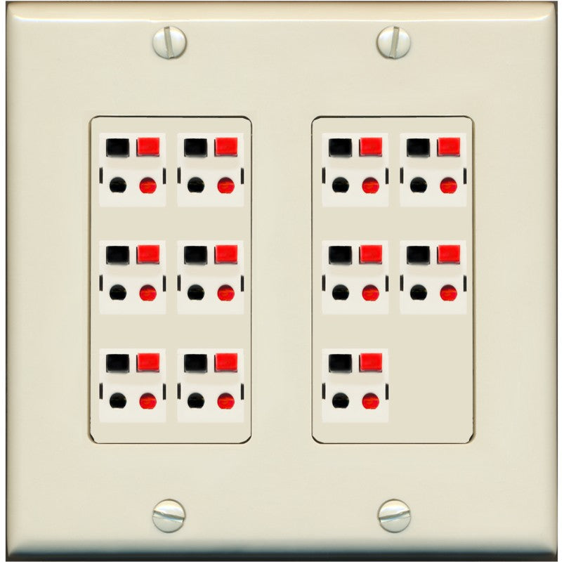 RiteAV 11.0 Surround Sound Speaker Wire Wall Plate Female Connectors - 2 Gang [Light-Almond]